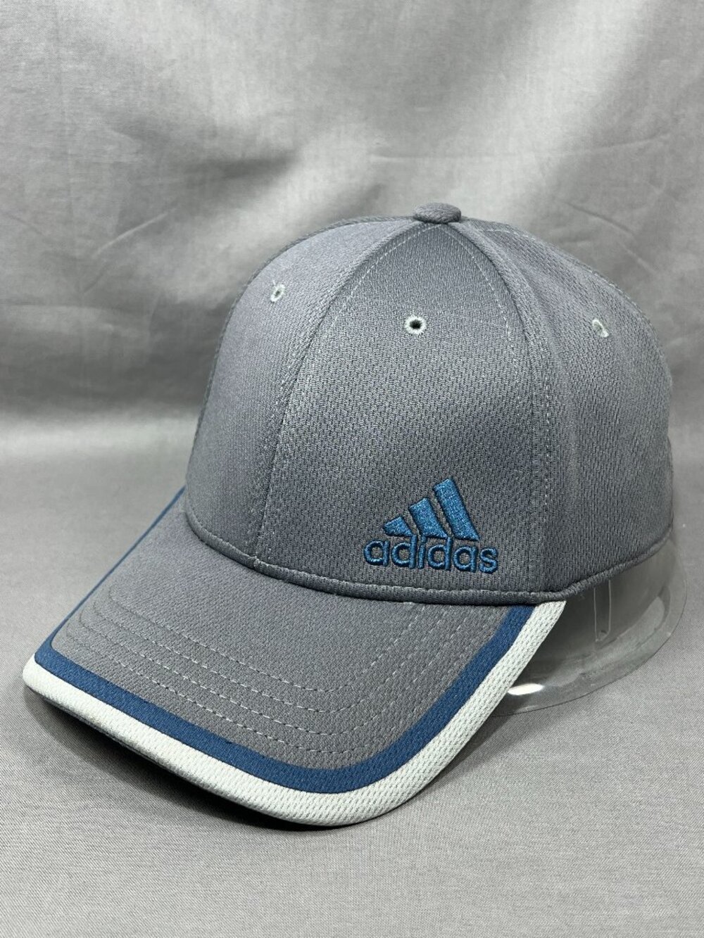 Adidas 3 Stripes Climalite Baseball A-Flex Hat Gray Blue Stretch Fit Adult Cap
